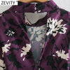 Zevity Women Vintage Stand Collar Flower Printing Sashes Midi Dress Femme Sexy Back V Hole Casual Slim A Line Vestido DS4845