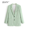 Zevity women solid color pockets patch blazer office ladies long sleeve breasted suits causal stylish outwear coat tops C513