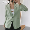 Zevity women solid color pockets patch blazer office ladies long sleeve breasted suits causal stylish outwear coat tops C513
