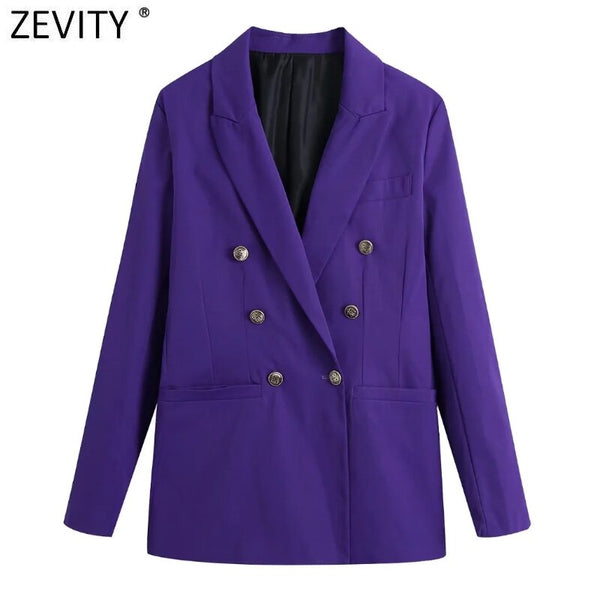 Zevity Women 2022 Double Breasted Solid Business Blazer Coat Office Long Sleeve Casual Female Outerwear Chic Tops CT811