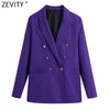 Zevity Women 2022 Double Breasted Solid Business Blazer Coat Office Long Sleeve Casual Female Outerwear Chic Tops CT811