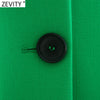 Zevity Women 2023 Pockets Design Green Fitting Blazer Coat Office Long Sleeve Casual Female Outerwear Chic Tops CT802
