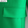 Zevity Women 2023 Pockets Design Green Fitting Blazer Coat Office Long Sleeve Casual Female Outerwear Chic Tops CT802