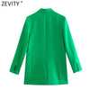 Zevity Women 2023 Pockets Design Green Fitting Blazer Coat Office Long Sleeve Casual Female Outerwear Chic Tops CT802