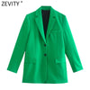 Zevity Women 2023 Pockets Design Green Fitting Blazer Coat Office Long Sleeve Casual Female Outerwear Chic Tops CT802