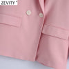 Zevity Women Elegant Double Breasted Casual Pink Blazer Coat Vintage Long Sleeve Suits Female Outerwear Chic Business Tops CT701