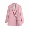 Zevity Women Elegant Double Breasted Casual Pink Blazer Coat Vintage Long Sleeve Suits Female Outerwear Chic Business Tops CT701