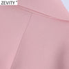 Zevity Women Elegant Double Breasted Casual Pink Blazer Coat Vintage Long Sleeve Suits Female Outerwear Chic Business Tops CT701