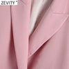 Zevity Women Elegant Double Breasted Casual Pink Blazer Coat Vintage Long Sleeve Suits Female Outerwear Chic Business Tops CT701