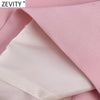 Zevity Women Elegant Double Breasted Casual Pink Blazer Coat Vintage Long Sleeve Suits Female Outerwear Chic Business Tops CT701