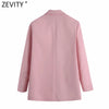 Zevity Women Elegant Double Breasted Casual Pink Blazer Coat Vintage Long Sleeve Suits Female Outerwear Chic Business Tops CT701