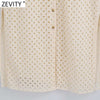 Zevity Women Elegant Hollow Out Embroidery Side Split Shirtdress Female Long Sleeve Breasted Vestidos Chic Midi Dresses DS8611