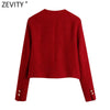 Zevity Women Elegant O Neck Double Breasted Tweed Woolen Short Blazer Coat High Street Ladies Business Outerwear Chic Tops CT777