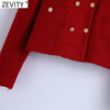 Zevity Women Elegant O Neck Double Breasted Tweed Woolen Short Blazer Coat High Street Ladies Business Outerwear Chic Tops CT777
