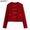 Zevity Women Elegant O Neck Double Breasted Tweed Woolen Short Blazer Coat High Street Ladies Business Outerwear Chic Tops CT777
