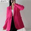 Zevity Women Elegant One Button Solid Business Casual Blazer Coat Office Lady Long Sleeve Outerwear Chic Suits Veste CT765