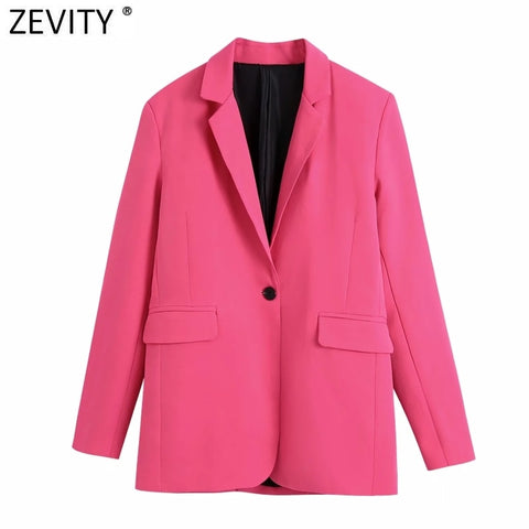 Zevity Women Elegant One Button Solid Business Casual Blazer Coat Office Lady Long Sleeve Outerwear Chic Suits Veste CT765
