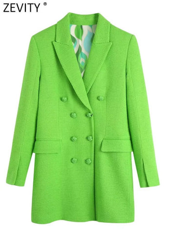 Zevity Women Elegant Texture Double Breasted Dress Style Blazer Coat Office Lady Chic Business Suits Veste Femme Tops CT366