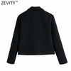 Zevity Women England Style Badge Patch Breasted Woolen Blazer Coat Vintage Long Sleeve Pockets Female Outerwear Chic Tops CT663