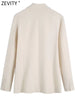 Zevity Women Double Breasted Soft Slim Blazer Coat Female Notched Pockets Leisure Outerwear Suits Chic Tops CT415
