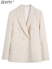 Zevity Women Double Breasted Soft Slim Blazer Coat Female Notched Pockets Leisure Outerwear Suits Chic Tops CT415