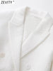Zevity Women Double Breasted White Texture Short Blazer Coat Female Long Sleeve Outerwear Suit Chic Crop Tops CT560