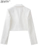 Zevity Women Double Breasted White Texture Short Blazer Coat Female Long Sleeve Outerwear Suit Chic Crop Tops CT560