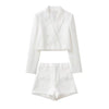 Zevity Women Double Breasted White Texture Short Blazer Coat Female Long Sleeve Outerwear Suit Chic Crop Tops CT560