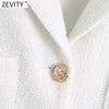 Zevity Women Double Pocket Patch Sweet Short Tweed Woolen Blazer Coat Vintage Female Buttons Outerwear Chic Tops CT720