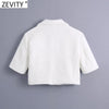 Zevity Women Double Pocket Patch Sweet Short Tweed Woolen Blazer Coat Vintage Female Buttons Outerwear Chic Tops CT720