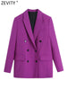 Zevity Women Notched Collar Double Breasted Masculine Blazer Coat Female Chic Business Casual Slim Suits Tops CT844