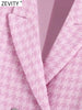 Zevity Women Notched Collar Houndstooth Texture Short Blazer Coat Female Long Sleeve Outerwear Suit Chic Crop Tops CT405