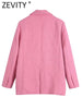 Zevity Women Notched Collar Texture Pink Color Blazer Coat Office Lady Chic Diamond Buttons Casual Suits Tops CT972
