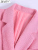 Zevity Women Notched Collar Texture Pink Color Blazer Coat Office Lady Chic Diamond Buttons Casual Suits Tops CT972