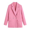 Zevity Women Notched Collar Texture Pink Color Blazer Coat Office Lady Chic Diamond Buttons Casual Suits Tops CT972