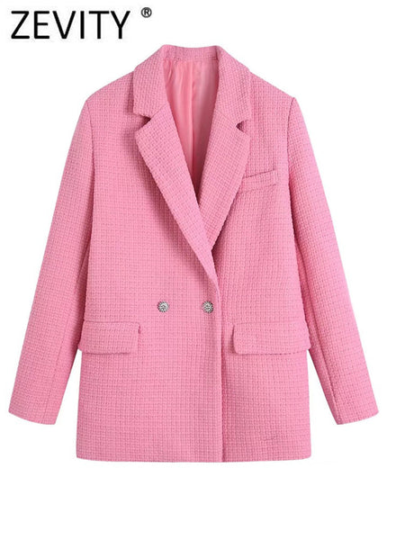 Zevity Women Notched Collar Texture Pink Color Blazer Coat Office Lady Chic Diamond Buttons Casual Suits Tops CT972