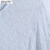 Zevity Women O Neck Hollow Out Embroidery Patchwork Mini Dress Chic Female Lantern Sleeve Casual Pleats Vestidos DS8569
