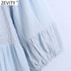 Zevity Women O Neck Hollow Out Embroidery Patchwork Mini Dress Chic Female Lantern Sleeve Casual Pleats Vestidos DS8569