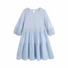 Zevity Women O Neck Hollow Out Embroidery Patchwork Mini Dress Chic Female Lantern Sleeve Casual Pleats Vestidos DS8569