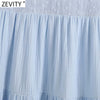 Zevity Women O Neck Hollow Out Embroidery Patchwork Mini Dress Chic Female Lantern Sleeve Casual Pleats Vestidos DS8569