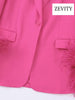 Zevity Women With Feathers Straight Blazer Coat Vintage Long Sleeve Flap Pockets Female Outerwear Chic Veste Femme