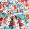 Zevity Women Sweet Totem Floral Print Sashes Midi Dress Chic Female Three Quarter Sleeve Single Breasted Casual Vestidos DS8654