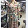 Zevity Women Sweet Totem Floral Print Sashes Midi Dress Chic Female Three Quarter Sleeve Single Breasted Casual Vestidos DS8654