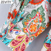 Zevity Women Sweet Totem Floral Print Sashes Midi Dress Chic Female Three Quarter Sleeve Single Breasted Casual Vestidos DS8654