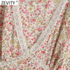 Zevity Women Sweet V Neck Floral Print Casual Slim Midi Dress Female Lace Patchwork Single Breasted Chic Party Vestidos DS8699