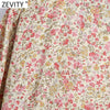 Zevity Women Sweet V Neck Floral Print Casual Slim Midi Dress Female Lace Patchwork Single Breasted Chic Party Vestidos DS8699