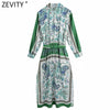 Zevity Women Vintage Red Striped Patchwork Totem Floral Print Bow Sashes Shirt Dress Female Chic Side Split Slim Vestidos DS8138