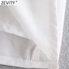 Zevity Women Vintage Square Collar Puff Sleeve White Midi Dress Chic Female Back Elastic Zipper Fly Casual Slim Vestidos DS8660