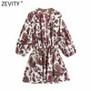 Zevity Women Vintage V Neck Paisley Print Lace Up Waist Shirt Dress Female Chic Retro Totem Floral Casual Court Vestidos DS8341