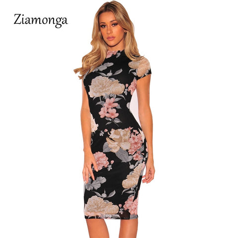 Plus Size Bandage Dress 2022 Sexy Party Dress Black Floral Print Knee Length Pencil Midi Dress Sexy Bodycon Women Dress